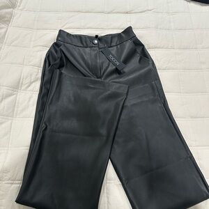 TOCCIN Black Wide Leg Faux Leather Jeans